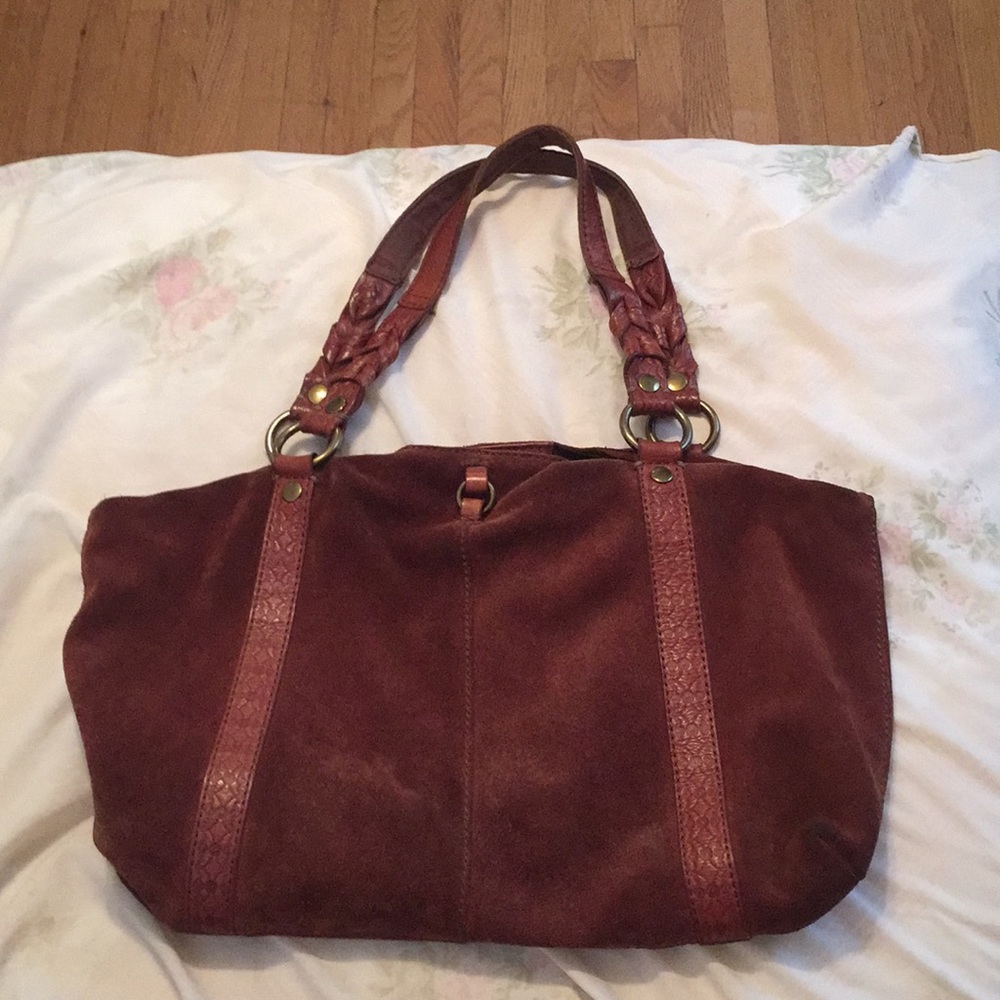 Lucky brand brown suede and leather shoulder bag